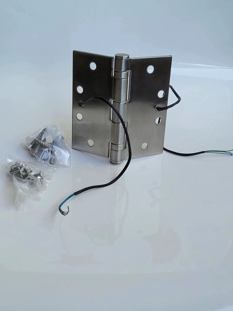 4 Wire Stainless Steel Electrified Hinges 4.5 Inch Square Corner 3.5mm Thick UL Approved for secure access doors and cabinets