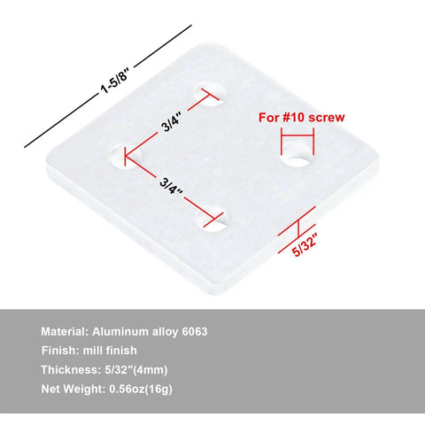 Eight Pack Flat Joining Plates For 20 Series T Slot Aluminum Profiles 2020 And 2040 Four Hole Straight Plate One And Five Eighth Inch Square 6063 Aluminum Mill Finish Great For DIY Projects And Custom Builds