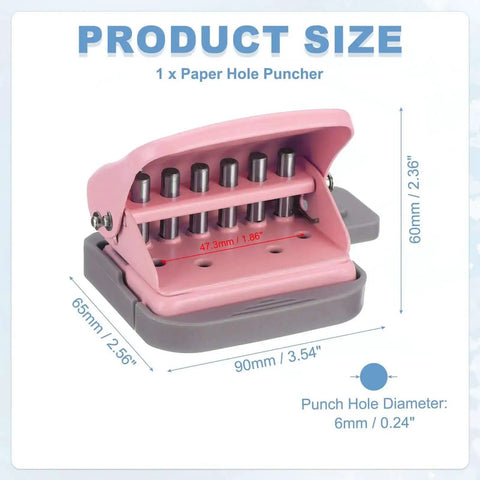 Six Hole Paper Punch One Quarter Inch Metal Hole Puncher For Office And Home Punches Up To Five Sheets Sturdy All Metal Construction Pink Color