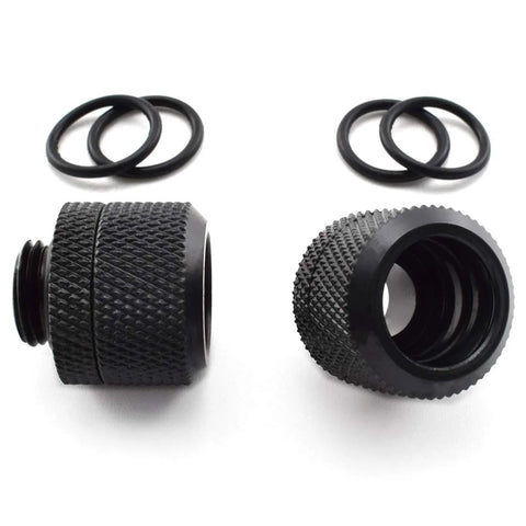 Compression fitting set, black knurled, G1/4 to 10mm ID 14mm OD, 4-pack with O-rings for metal/PETG tubes