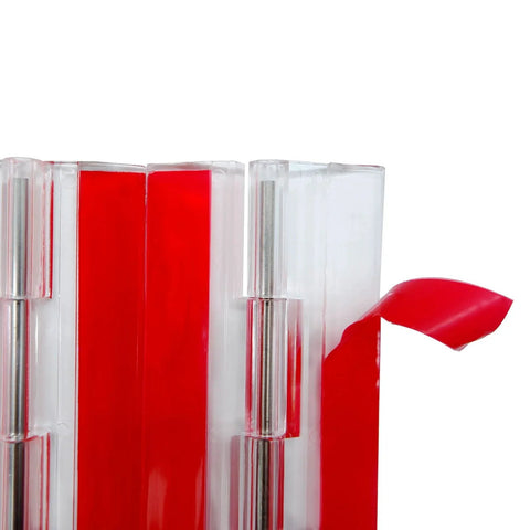 Close-up of Two Piece Set Clear Acrylic Piano Hinge 300 Mm Long Continuous Hinge showing self-adhesive strip and stainless steel shaft.