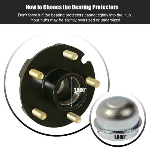 1.98 Inch Bearing Protectors With Chromed Protective Bras For Trailer Wheels, Universal Fit 2 Pack, installed on hub bore
