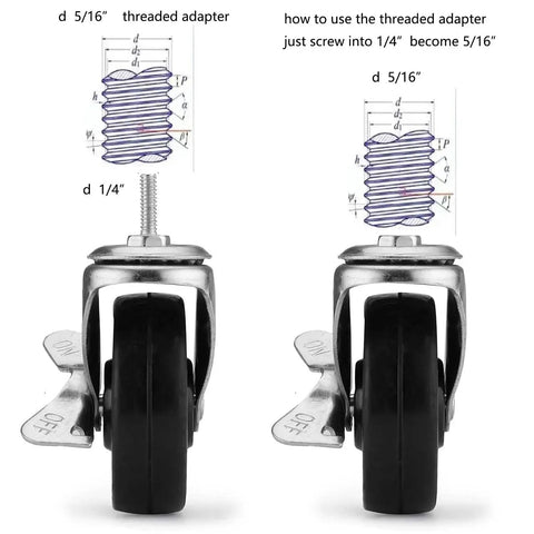 Diagram of 3 Inch Universal Threaded Casters Set Of 4 With Brake Locks For Metal Rack Shelving Units with multi-stem options