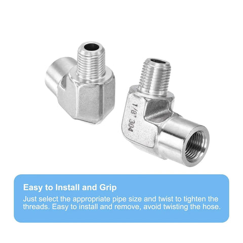 G1/8 in male x G1/8 in female 90° barstock street elbow, stainless steel, 2 pcs