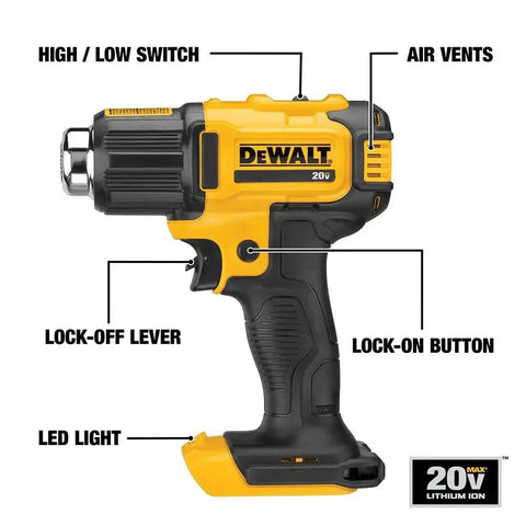 Cordless Heat Gun With LED Light And Lock On Convenience, No Cord, All Power, Hits Up To 990 Fahrenheit, Tool Only DCE530B