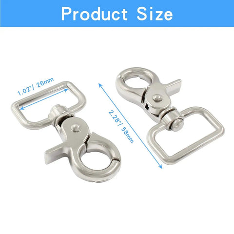 10 Pack Swivel Snap Hooks Set Heavy Duty Trigger Clips For Key Chains Leashes, front view, zinc alloy, 58mm length, silver