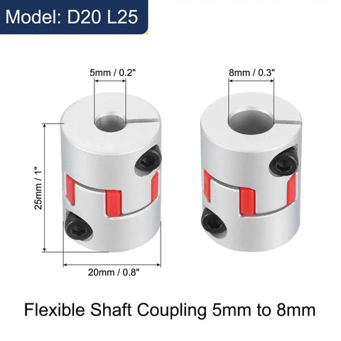 Three Piece 5Mm To 8Mm Flexible Plum Shaft Coupling Aluminum Beefy Motor Connector Flexible Spider Coupler Silver Tone Red