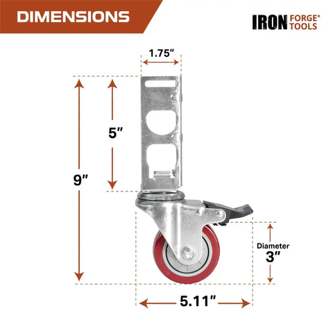 Locking Caster Wheels Set Of 4 For Rolling Storage Racks 3 Inch Heavy Duty Nylon And Steel Ball Bearing Casters dimensions