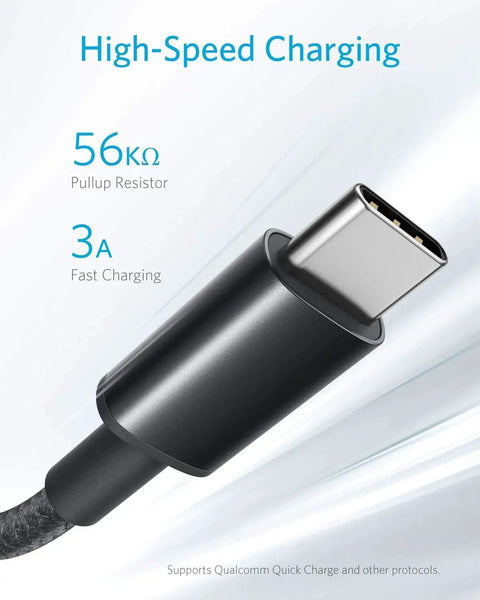 Close-up of USB A To USB C Cable 2 Pack 3ft Durable Nylon Braided Fast Data Sync showing connector and specifications.
