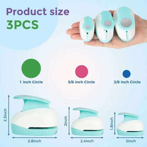 Three Size Circle Hole Punch Set For Scrapbooking And Card Making Includes 1 Inch, Five Eighth Inch, And Three Eighth Inch Circles