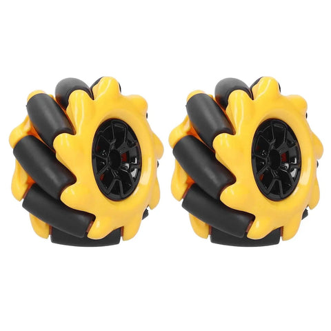 Omni Directional Mecanum Wheel Pair 48mm Rubber Coated For DIY Smart Cars and TT Motors ABS Material Yellow and Black Rubber Grip