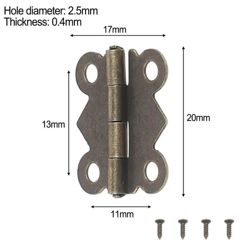 40 Pieces Antique Bronze Butterfly Hinges For Tiny Jewelry Boxes, Dollhouse Cabinets, And Miniature Woodworking Projects, 20 By 17 Mm Iron Hinges With Rust Resistant Plating And Included Screws