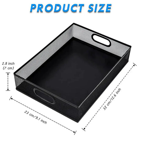 All Purpose No Fuss A4 Sized Metal Mesh Desk Drawer Organizer Tray Set For Office And Home showing size dimensions and handles