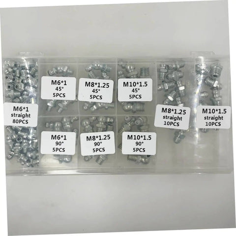 Hydraulic Grease Nipples And Fittings Kit - 260-Piece Metric And Imperial Assortment with various sizes in labeled compartments