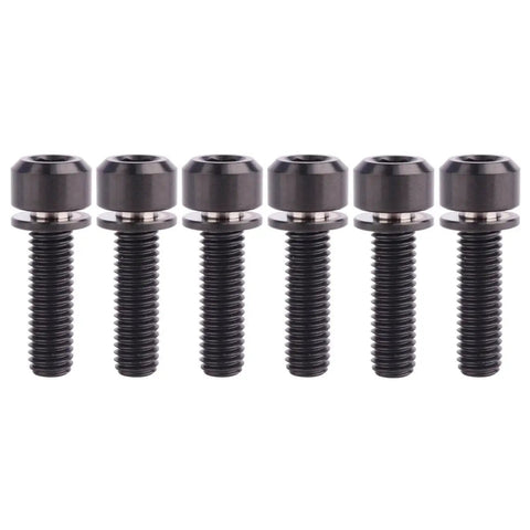 Ultra Lightweight Titanium Hex Bolts For Bicycle Stem With Washer Pack Of 6 M5 X 16, 18, 20mm Stigma Chamfer Head Black Finish