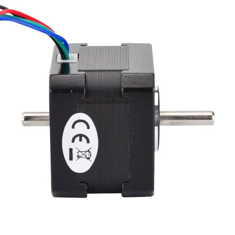 Side view of a Dual Shaft Nema 17 Stepper Motor 1.8 Degree Step With 200 Steps Per Revolution, 26Ncm Holding Torque, showing wiring.