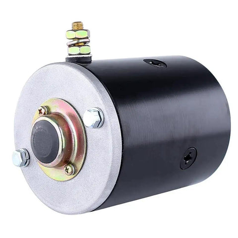12V DC Hydraulic Pump Motor For RV Leveler System Iskra 11-212-440 11-212-598, black cylindrical design, front view