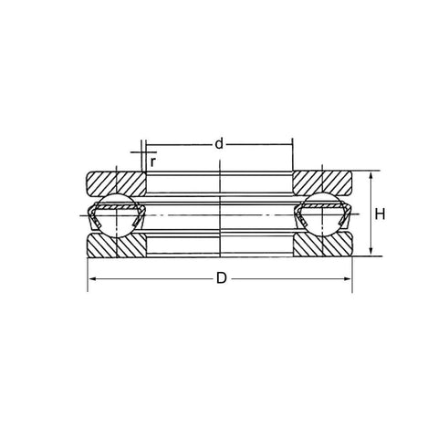 3 pcs 51107 thrust ball bearings, 35x52x12 mm, bearing steel, cross-section diagram