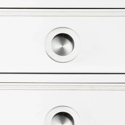 Round Sliding Closet Door Handles Set Of 4 In Stainless Steel Silver Finish Flush Finger Pulls with 2 Inch Diameter on white cabinet
