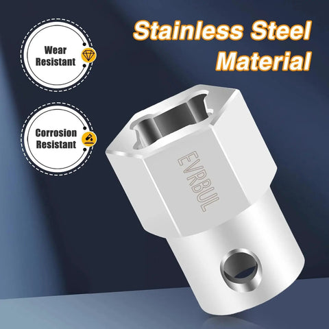 Stainless Steel Trailer Jack Crank Cordless Drill Adapter With Half Inch Socket, corrosion and wear-resistant stainless steel