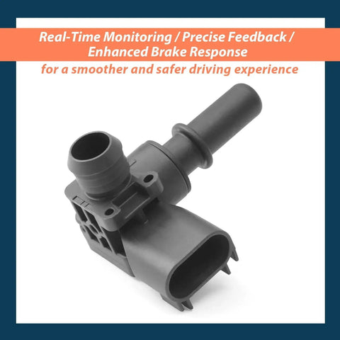 Power brake booster vacuum sensor, black plastic with electrical connector and vacuum port.