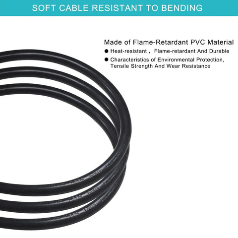 90 Degree Right Angle 1ft Power Cord NEMA 5-15P To IEC C13 Flat Plug, flame-retardant PVC, flexible and heat-resistant cable.