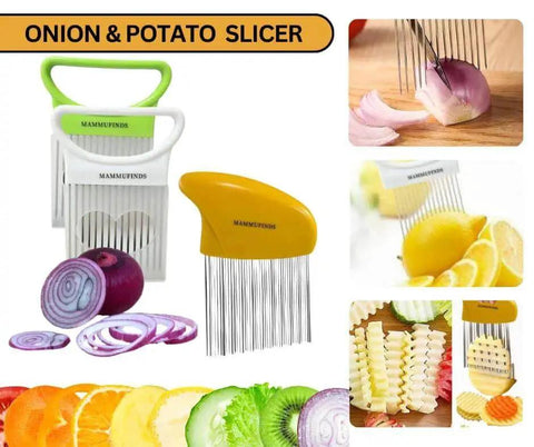 Versatile Potato Slicer And Kitchen Gadgets Set with crinkle cutter, stainless steel blades, and veggie holder for easy prep.