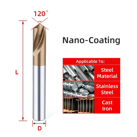 Carbide Spot Drill Bit 120 Degree CNC Chamfering Drilling Guide Tool For Metal Location Centering Coated Tungsten Steel Hole Enlarging Drill Bit Pro Grade High Hardness Carbide 1 Piece D8x100L with coating and applicable materials chart
