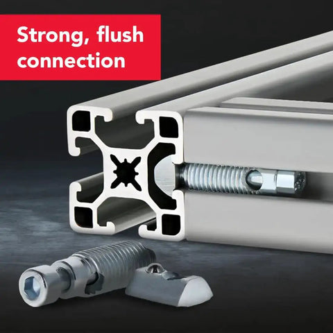 90 Degree Internal T-Matic Connector With Steel Screw Threaded Barrel And T-Nut For 15 And 40 Series Aluminum Extrusions shown installed