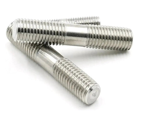 Double Ended Threaded Rods M6 M8 304 Stainless Steel For Industrial Use, showing three metal studs on white background.