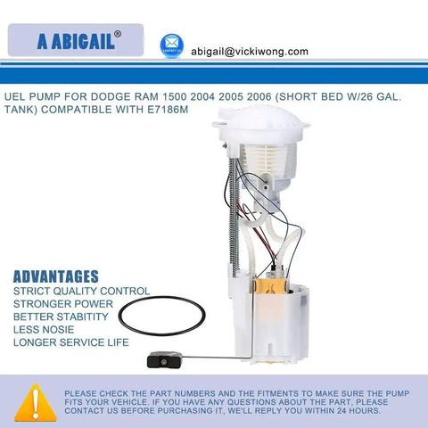 Dodge Ram 1500 Fuel Pump Replacement For 2004 2005 2006 With 3.7L 4.7L 5.7L Short Bed 26 Gallon Tank No Fuss Easy Install OE Quality Fuel Pump Assembly Interchangeable With E7186M showing full assembly.
