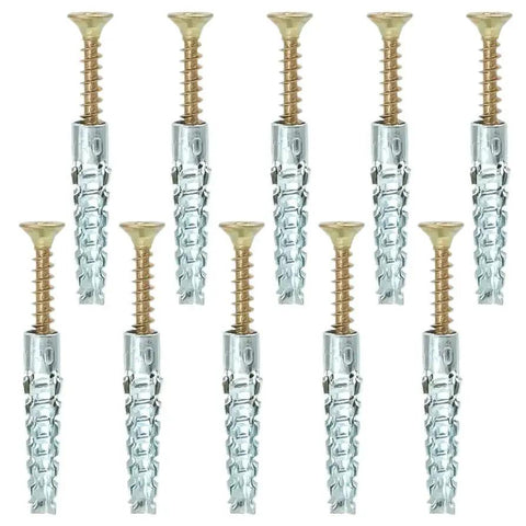 Heavy Duty Wall Anchor Expansion Bolts With Self Tapping Screws And Drilling Plugs, carbon steel construction, front view.