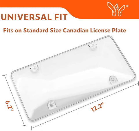 Clear 2 Pack License Plate Cover For Your Ride Weather Resistant Unbreakable Protector Transparent Design Fits All Standard 6x12 Inches License Plates UV Shield Durable Shield For Cars Trucks SUV showing dimensions.