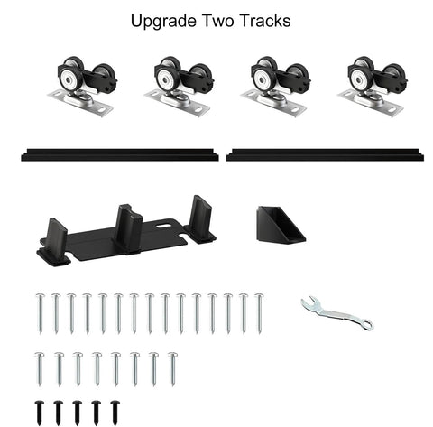 Heavy Duty Double Bypass Sliding Closet Door Track Kit Hardware With 72 Inch Aluminum Alloy Track Rail Set components