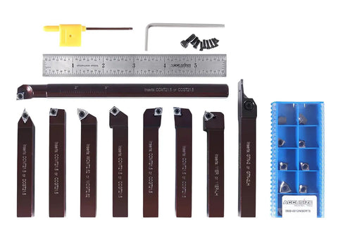 Nine Piece Pro Grade Indexable Carbide Turning Tool And Boring Bar Set With Half Inch Shank For Aluminum Cutting
