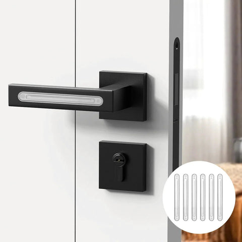 Six Pack Clear Rubber Wall Bumpers Protectors for Furniture Cabinets Self Adhesive Quiet Anti Collision Pads next to door handle