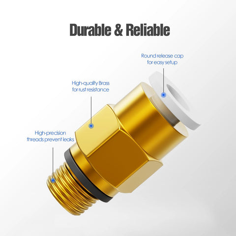 HANGLIFE PC4-M6 Bowden PTFE tube connector, push-to-connect fitting, brass gold finish 1.75mm filament, pack of 20