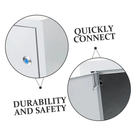 Close-up of Heavy Duty Weatherproof Wall Mount Electrical Distribution Box, showing durable steel enclosure and quick connect feature