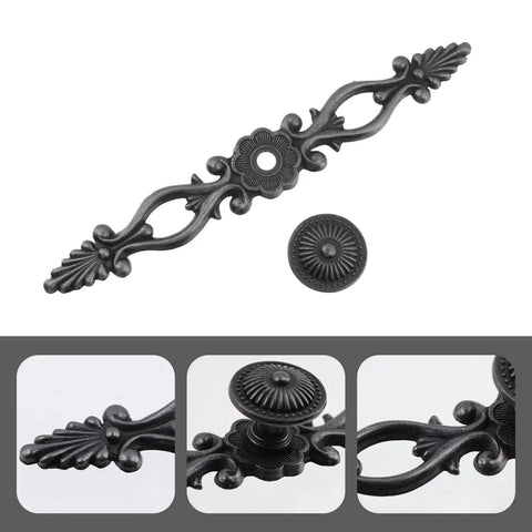 Antique Black Cabinet Pulls 2 Pack Classic Vintage Dresser Drawer Handles Six Point Nine Seven Inch Length 128mm Center To Center 5 Hole Spacing Zinc Alloy With Screws