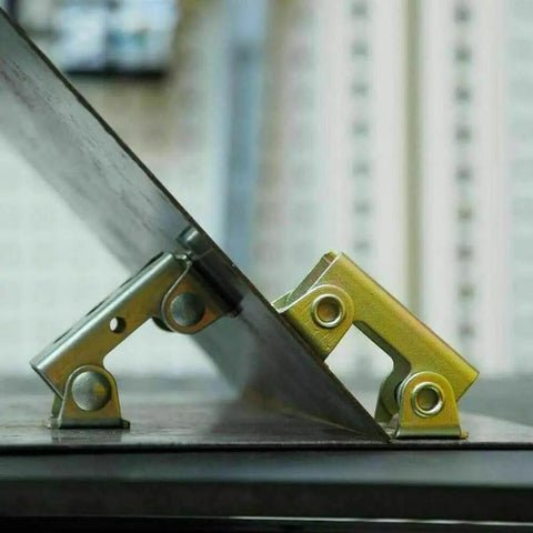 Heavy-Duty Adjustable Magnetic Welding Clamps 4-Pack, V-Type Fixture Holder For Round, Flat, And Angled Metal in use