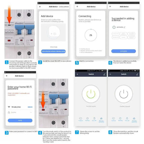 Installation instructions for Two Pole WiFi Smart Circuit Breaker for Home Use 100A 220V Energy Monitor Switch with App Remote Control