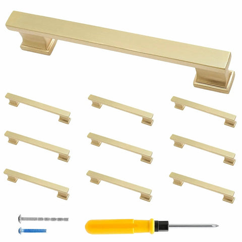 10 Pack 5 Inch Brushed Satin Brass Cabinet Handles For Dresser Drawers And Kitchen Cabinets With 5 Inch Hole Center