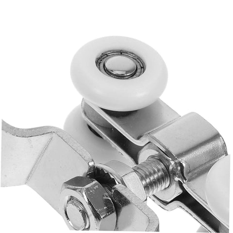 Close-up of Two Piece Indoor Outdoor Sliding Door Rollers Set With Stainless Steel Silent Nylon Wheels Beefy Heavy Duty Track Hardware