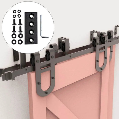 Track Connecting Plate Kit For Barn Door Track System, Metal Joint Plate Flat Fixing Connector with DIY tools, installed view.