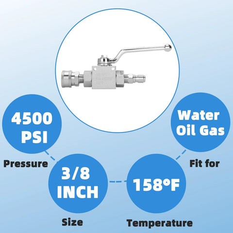 Two-pack stainless steel pressure washer ball valve kit with 3/8 inch quick disconnects and lever handle