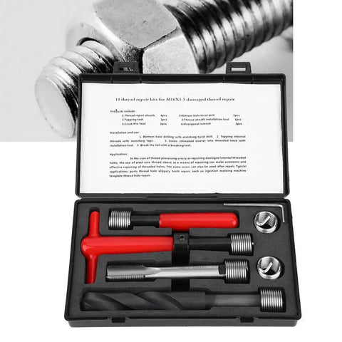11Pcs M16x1.5 Thread Repair Kit In Stainless Steel For Helicoil Style Threaded Holes, open case showing components