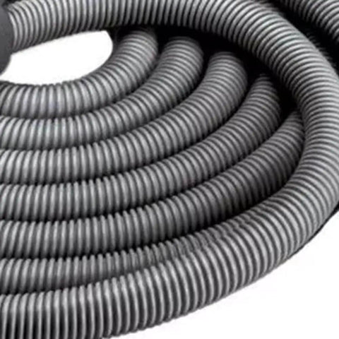 Current-Carrying Crush-Proof Central Vacuum Hose, dark gray, vinyl over wire, coiled close-up