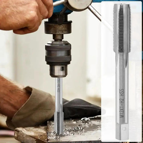 Spark Plug Thread Repair Kit Stainless Steel Rethread Set for M10x1.0 and M12x1.0 Threads includes tap being used