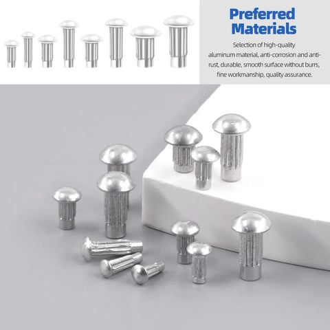 Rivet Set 400Pcs With Storage Box Aluminum Solid Rivets Knurled Shanks In 8 Sizes M2 M2.5 M3 M4 Semi Round Head for DIY Projects