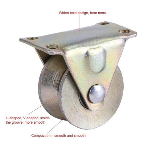 2 Inch V Type Sliding Gate Roller Set For Heavy Duty Steel Wheel Track Rail Ideal For Sliding Gates Rolling Gates Inverted Track And Industrial Machines Rail Delivers Quiet Operation Vibration Dampening Durable Steel Construction side view